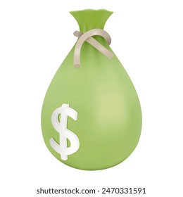 3d render of a bag with money isolated from the background. Vector realistic illustration of treasure in a bag. Deposit and budget.