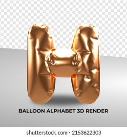Alfabeto de globo de renderización 3D H oro para número de decoración de cumpleaños
