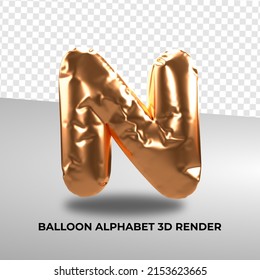 3D render balloon alphabet N gold for birthday decor number