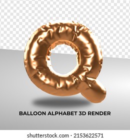 Alfabeto de globo de renderización 3D Q oro para número de decoración de cumpleaños