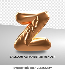 Alfabeto de globo de renderización 3D de oro Z para número de decoración de cumpleaños