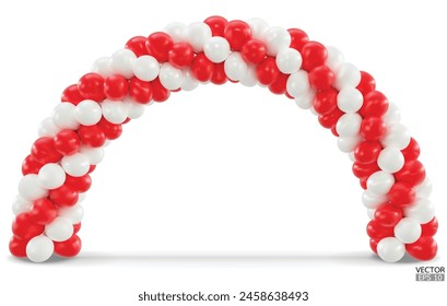 3D render balloon arch entrance. White and Red Balloons in the Shape of Arc, Gate, or Portal isolate on a white background. 3d vector illustration.