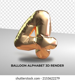 3D render balloon Number 4 gold for birthday decor number