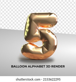 3D render balloon Number 5 gold for birthday decor number