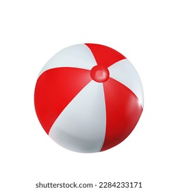 3d render of a beach ball icon in red and white stripes for games. vector illustration in cartoon style