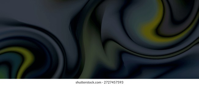 3D renderiza hermosos pliegues de seda negra en pantalla completa, como un hermoso fondo de tela limpia. Fondo suave simple con pliegues suaves como ondas en una superficie líquida.