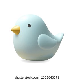 3d render bird in pastel blue color. Cute bird, kids toy. Realistic 3d design element in plastic style.