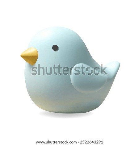3d render bird in pastel blue color. Cute bird, kids toy. Realistic 3d design element in plastic style.