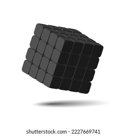 3d render black cube puzzle of smaller cubes, isolated shape