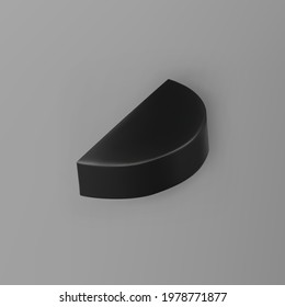 3d render black geometric shape half cylinder with shadows isolated on grey background. Black realistic primitive. Abstract decorative vector figure for trendy design
