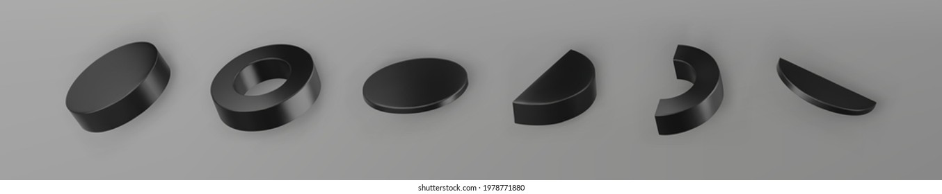 3d render black geometric shapes objects set isolated on grey background. Black realistic primitives - cylinder, pipe, ring with shadows. Abstract decorative vector figure for trendy design 3d render black geometric shapes objects set isolated on grey background. Black realistic primitives - cylinder, pipe, ring with shadows. Abstract decorative vector figure for trendy design