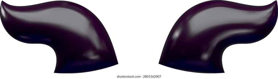 A 3D render of black horns for a demon, Satan, or monster. A game accessory, a masquerade costume attribute. Religious, Halloween, and Gothic themes. Vector. Icon. Cartoon plastic style.