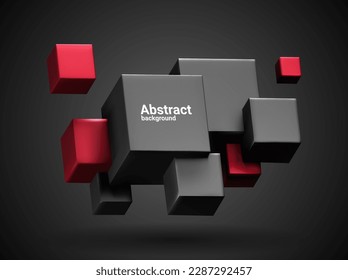 3d render of black and red cubes set, abstract geometric background with free space for text, vector illustration.