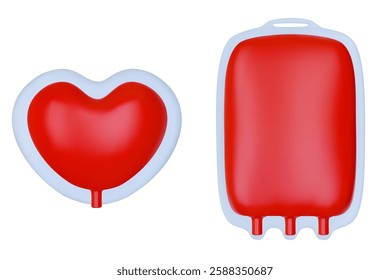 3d render blood bag or packet with red plasma in realistic glossy style. Medical container for hospital. Vector illustration.