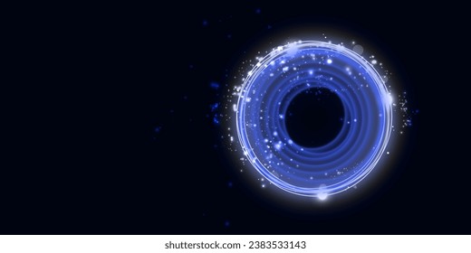 3D-Rendering, blauer Neon-runder Rahmen auf schwarzem Hintergrund, Kreis, Ringform, leerer Raum, ultraviolettes Licht, Retro-Stil der 80er, Modenschaubühne, abstrakter Hintergrund