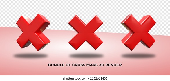 3D render bndle of cross mark red color, png, transparent