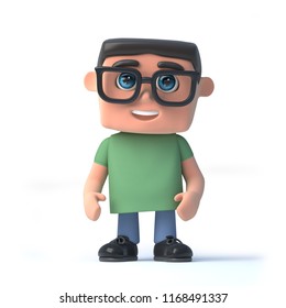 3d render of a boy in glasses standing very still