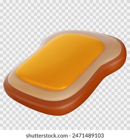 3d render bread slice with butter in realistic glossy style. Cute cartoon food element. Bright vector illustration isolated on transparent background.