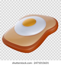 3d render bread slice with fried eggs  in realistic glossy style. Cute cartoon food element. Bright vector illustration isolated on transparent background.