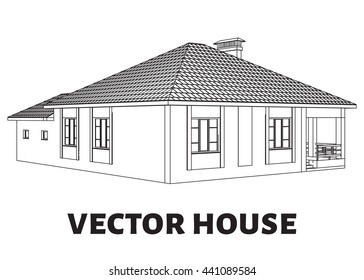 3D render of a building vector. Vector house outline, contour.