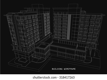 3D render of building wireframe - Vector illustration