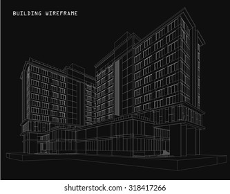 3D render of building wireframe - Vector illustration