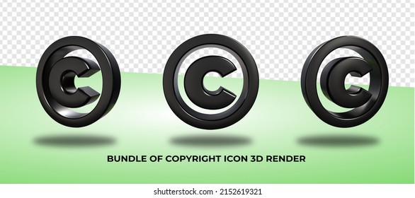 3D render bundle of copyright symbol, PNG, Transparent, black Color