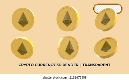 3D render bundle of Ethereum ETH Cryptocurrency Coins. Perspective Illustration about Crypto Coins.