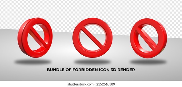 3D render bundle of forbidden icon png red red color
