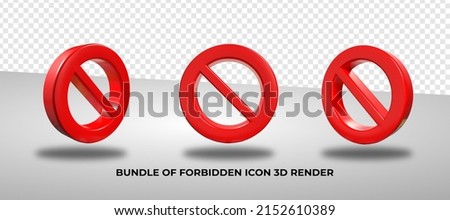 3D render bundle of forbidden icon png red red color