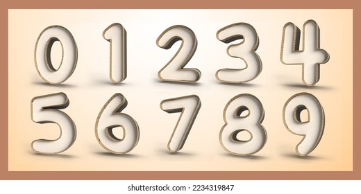 3d render bundle of number 0,1,2,3,4,5,6,7,8,9 wood theme