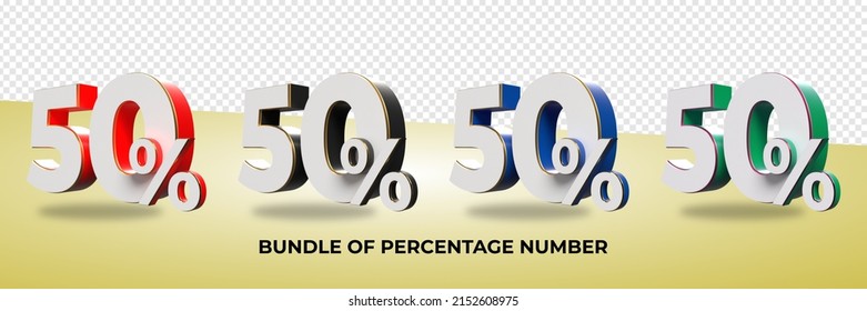 3D Render Bundle Of  Number 50 % Png For Discount Sale, Progress