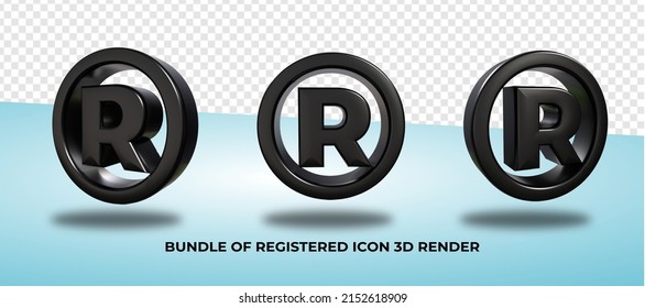 3D render bundle of symbol registered,  PNG, transparent, black Color