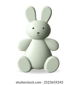 3d render bunny in pastel colors. Cute rabbit, kids toy. Realistic 3d design element in plastic style.