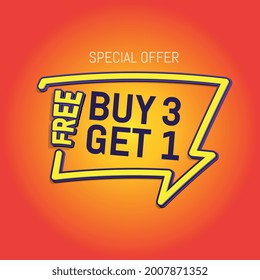 3d render of buy 3 get 1 in green blackground eps 10