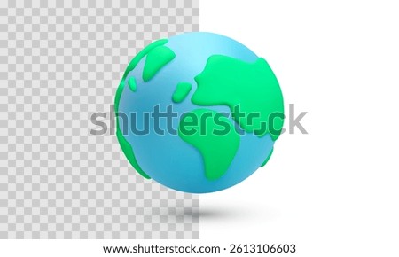 3D Render Of Cartoon Earth Globe With Green Continents On Blue Planet, Isolated On Transparent And White Background. Environment, Travel, And Global Concept. Vector Illustration.