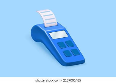 3d render of Cash register with receipt or bank pos-terminal to pay with card, and phone, Financial transactions and shopping for business and store. Isolated 3d vector illustration