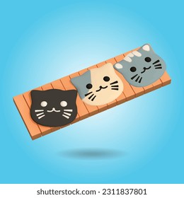 3D Render Cat Cookies on Wooden Board