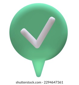 3d render check approval  bubble. Green circle on white background