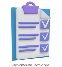 3D-Rendering-Checkliste-Symbol. Dokumentkonzept. Aufgabenliste. Einzelne Vektorgrafik