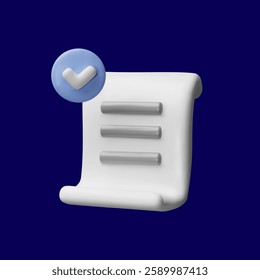 3d render checklist. Three-dimensional vector illustration of business contract. aper agreement form for success. Planning symbol illustration. Positive checkout solution. Accept checkmark expertise