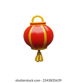 3d render Chinese gold and red lantern. Oriental lamp for traditional festival or east event. Vector illustration for Asian Lunar New Year. Three dimensional symbol of luck, prosperity and fortune.