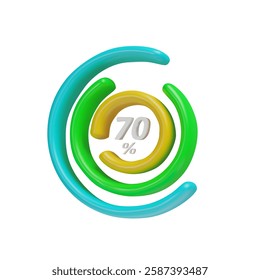 3d render circle diagram infographic object downloading. Rotation round cycle vector scheme process template. Vector graph of data, timeline process, statistic info. 70 percent template of completion.
