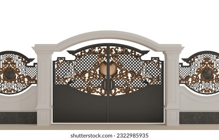 3D Render Classic Luxury Iron Gate Fences 