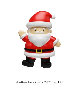 3d render clay cute Santa Claus. Vector illustration of Christmas and Happy New Year. Realistic cartoon character for xmas winter holiday. Plastic red hat and white beard puppet. December celebration