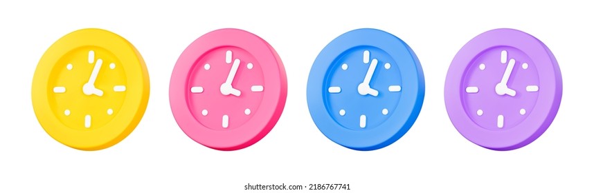 3D render clock minimal icon set isolated on white background vector illustration. Time management concept.