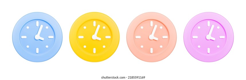 3D render clock minimal icons set isolated on white background vector illustration.