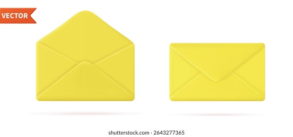 3d Render closed and open mail envelope icon isolated on white background. Letter concept. Open envelope and closed envelope. Vector illustration