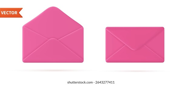 3d Render closed and open mail envelope icon isolated on white background. Letter concept. Open envelope and closed envelope. Vector illustration
