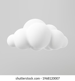 3d render of a cloud mock up isolated on a grey background. Soft round cartoon fluffy cloud icon. 3d geometric shapes vector illustration